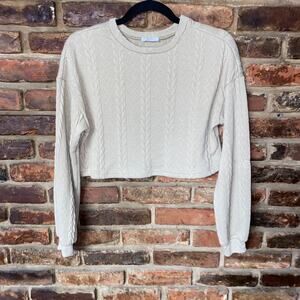 Ardene Tan Cable Knit Long Sleeve Pullover Cropped Sweater Women's Size Small